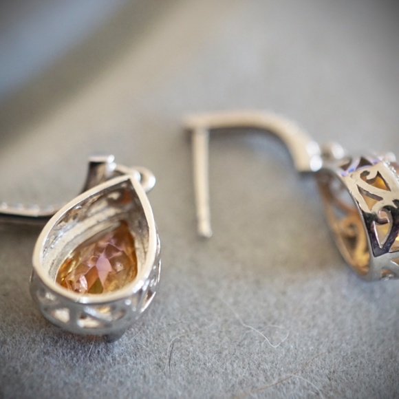 Azotic Topaz & Diamond Halo Earrings - Picture 6 of 8